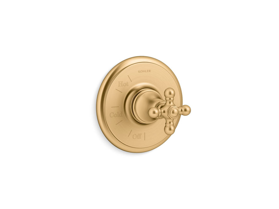 KOHLER K-TS72767-3 Artifacts Rite-Temp valve trim with cross handle, vibrant brushed moderne brass