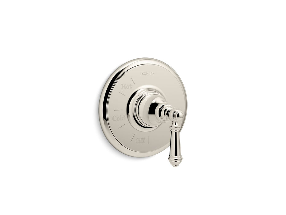 KOHLER K-TS72767-4 Artifacts Rite-Temp valve trim with lever handle, vibrant polished nickel