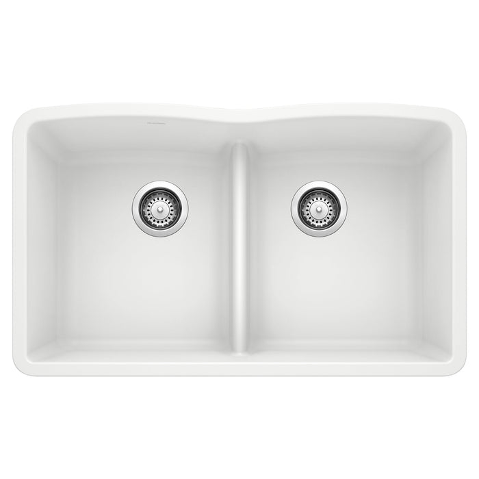 BLANCO 442074 Diamond Equal Double Bowl Kitchen Sink with Low Divide - White