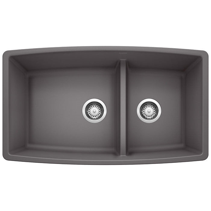 BLANCO 441474 Performa 1-3/4 Double Bowl Kitchen Sink with Low Divide - Cinder