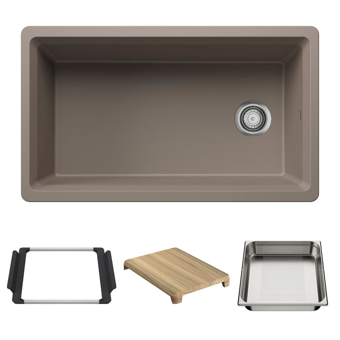 BLANCO Inteos SILGRANIT 33" Single Bowl Reversible Undermount Workstation Kitchen Sink - Truffle