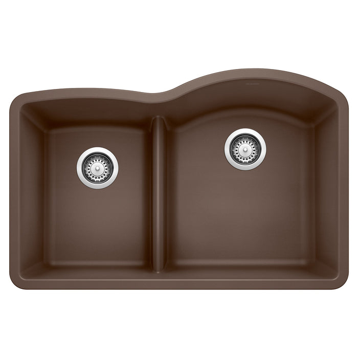 BLANCO 441609 Diamond 1-3/4 Reverse Double Bowl Kitchen Sink with Low Divide - Café