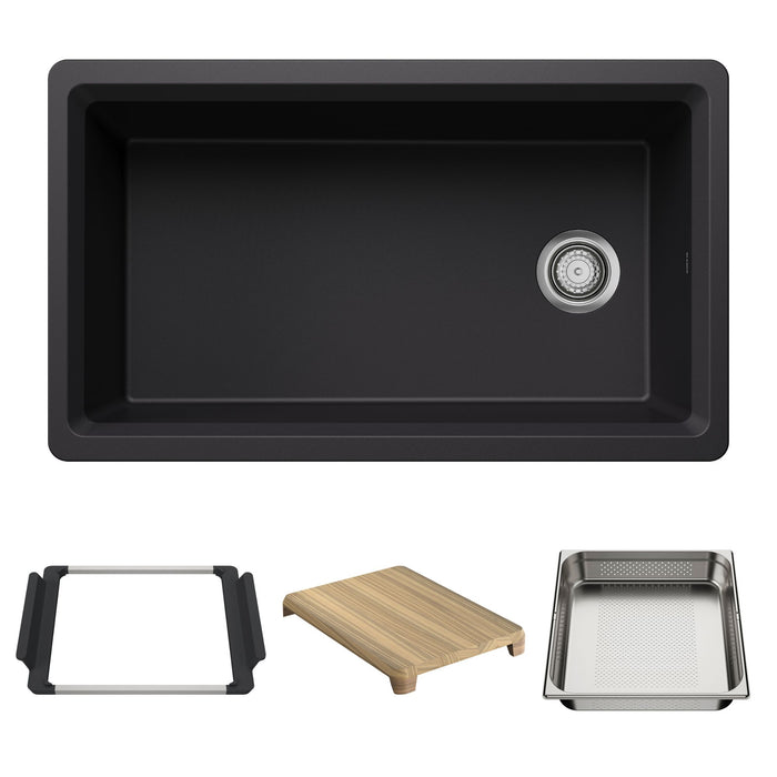 BLANCO Inteos SILGRANIT 33" Single Bowl Reversible Undermount Workstation Kitchen Sink - Coal Black