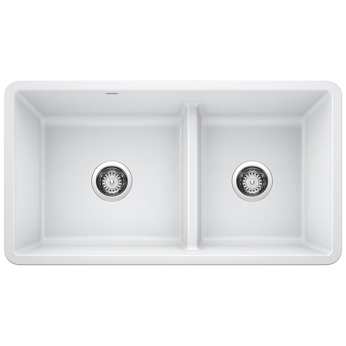 BLANCO 442524 Precis Reversible 1-3/4 Double Bowl Kitchen Sink with Low Divide - White
