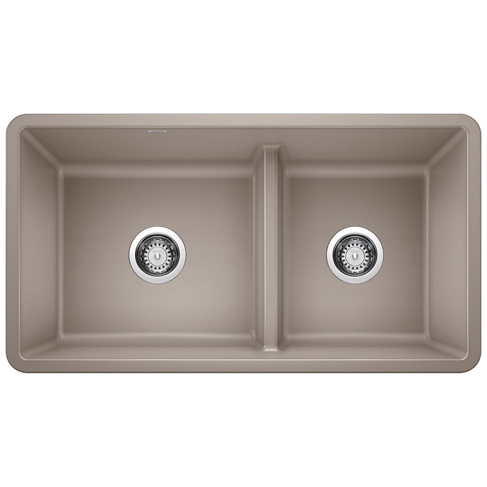 BLANCO 442522 Precis Reversible 1-3/4 Double Bowl Kitchen Sink with Low Divide - Truffle