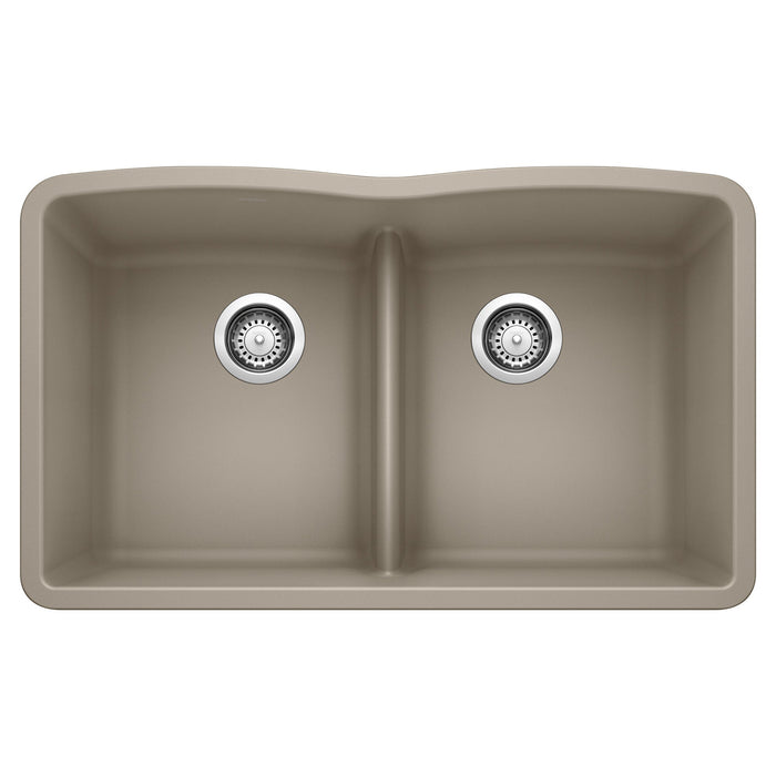 BLANCO 442072 Diamond Equal Double Bowl Kitchen Sink with Low Divide - Truffle