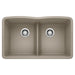 BLANCO 442072 Diamond Equal Double Bowl Kitchen Sink with Low Divide - Truffle