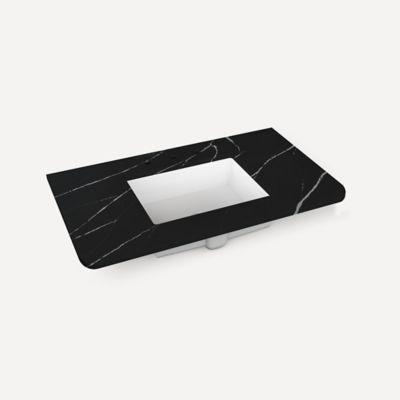 Robern TA36UCO95-8CS6 Quartz Stone Vanity Top, 36" x 1-1/8" x 23", Center Undercounter Sink, Eternal Marquina, Three Hole, fo