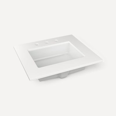 Robern TB25UCO92-8 Quartz Stone Vanity Top, 25" x 3/4" x 22", Center Undercounter Sink, Quartz White, Three Hole, for Islamor
