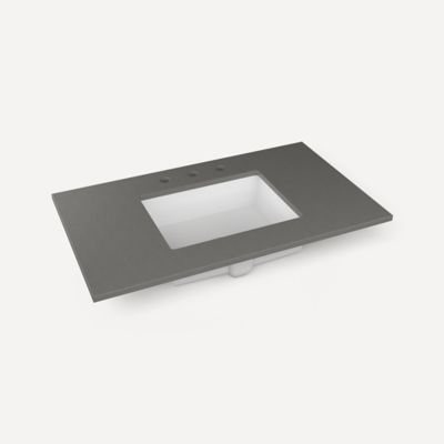 Robern TB37UCO91-8 Quartz Stone Vanity Top, 37" x 3/4" x 22", Center Undercounter Sink, Stone Gray, Three Hole, for Islamorad