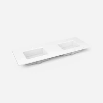 Robern TB61UDO92-1D2 Quartz Stone Vanity Top, 61" x 3/4" x 22", Double Undercounter Sink, Quartz White, Single Hole, for Isla