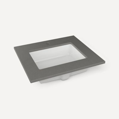 Robern TF25UCO91-1 Quartz Stone Vanity Top, 25" x 3/4" x 22", Center Undercounter Sink, Stone Gray, Single Hole