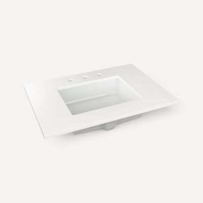 Robern TF31UCO92-8 Quartz Stone Vanity Top, 31" x 3/4" x 22", Center Undercounter Sink, Quartz White, Three Hole