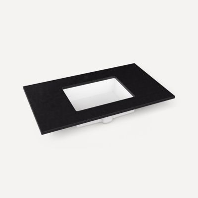 Robern TF37UCO90-1 Quartz Stone Vanity Top, 37" x 3/4" x 22", Center Undercounter Sink, Lava Black, Single Hole