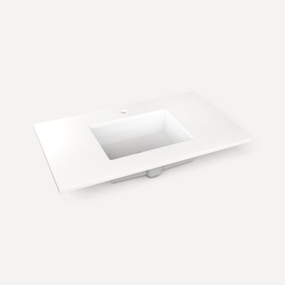 Robern TF37UCO93-1 Quartz Stone Vanity Top, 37" x 3/4" x 22", Center Undercounter Sink, White Zeus Extreme, Single Hole