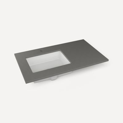 Robern TF37ULO91-1 Quartz Stone Vanity Top, 37" x 3/4" x 22", Left Offset Undercounter Sink, Stone Gray, Single Hole