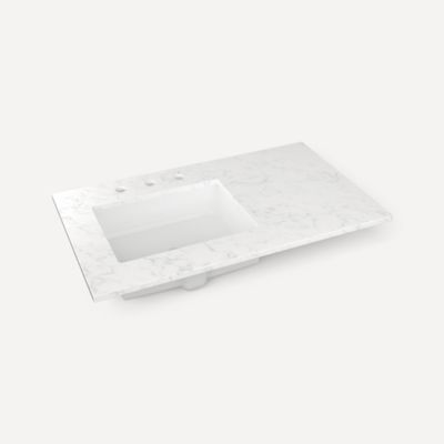 Robern TF37ULO94-8 Quartz Stone Vanity Top, 37" x 3/4" x 22", Left Offset Undercounter Sink, Lyra, Three Hole