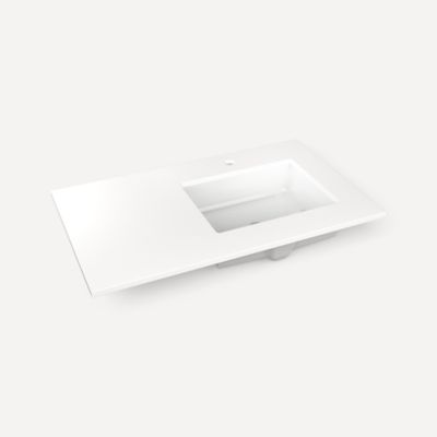 Robern TF37URO93-1 Quartz Stone Vanity Top, 37" x 3/4" x 22", Right Offset Undercounter Sink, White Zeus Extreme, Single Hole