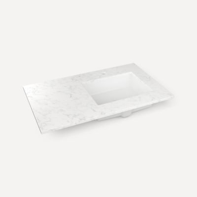 Robern TF37URO94-1 Quartz Stone Vanity Top, 37" x 3/4" x 22", Right Offset Undercounter Sink, Lyra, Single Hole