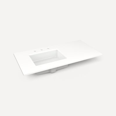 Robern TF43ULO93-8 Quartz Stone Vanity Top, 43" x 3/4" x 22", Left Offset Undercounter Sink, White Zeus Extreme, Three Hole