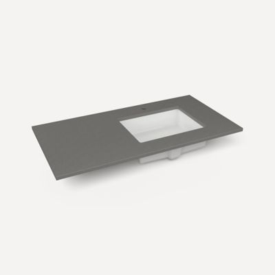 Robern TF43URO91-1 Quartz Stone Vanity Top, 43" x 3/4" x 22", Right Offset Undercounter Sink, Stone Gray, Single Hole
