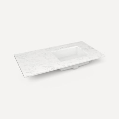 Robern TF43URO94-1 Quartz Stone Vanity Top, 43" x 3/4" x 22", Right Offset Undercounter Sink, Lyra, Single Hole