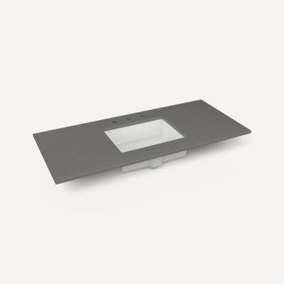 Robern TF49UCO91-8 Quartz Stone Vanity Top, 49" x 3/4" x 22", Center Undercounter Sink, Stone Gray, Three Hole