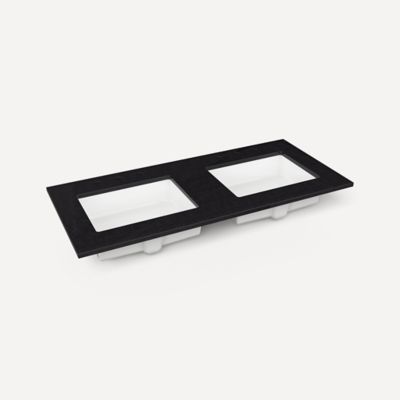 Robern TF49UDO90-8D1 Quartz Stone Vanity Top, 49" x 3/4" x 22", Double Undercounter Sink, Lava Black, Three Hole