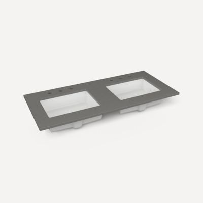 Robern TF49UDO91-8D1 Quartz Stone Vanity Top, 49" x 3/4" x 22", Double Undercounter Sink, Stone Gray, Three Hole