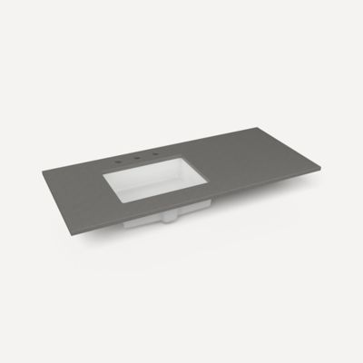 Robern TF49ULO91-8 Quartz Stone Vanity Top, 49" x 3/4" x 22", Left Offset Undercounter Sink, Stone Gray, Three Hole