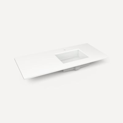 Robern TF49URO92-1 Quartz Stone Vanity Top, 49" x 3/4" x 22", Right Offset Undercounter Sink, Quartz White, Single Hole