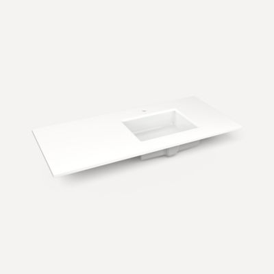 Robern TF49URO93-1 Quartz Stone Vanity Top, 49" x 3/4" x 22", Right Offset Undercounter Sink, White Zeus Extreme, Single Hole