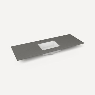 Robern TF61UCO91-8 Quartz Stone Vanity Top, 61" x 3/4" x 22", Center Undercounter Sink, Stone Gray, Three Hole
