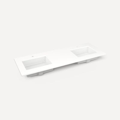 Robern TF61UDO93-1D4 Quartz Stone Vanity Top, 61" x 3/4" x 22", Double Undercounter Sink, White Zeus Extreme, Single Hole