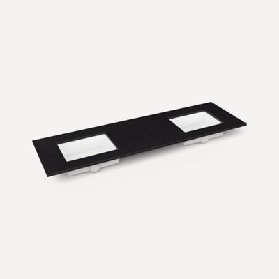 Robern TF73UDO90-8D5 Quartz Stone Vanity Top, 73" x 3/4" x 22", Double Undercounter Sink, Lava Black, Three Hole