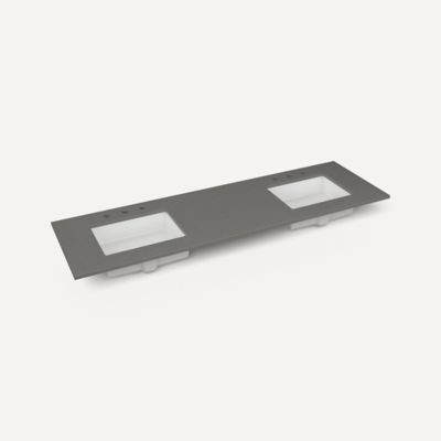Robern TF73UDO91-8D6 Quartz Stone Vanity Top, 73" x 3/4" x 22", Double Undercounter Sink, Stone Gray, Three Hole