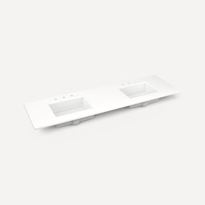 Robern TF73UDO93-8D3 Quartz Stone Vanity Top, 73" x 3/4" x 22", Double Undercounter Sink, White Zeus Extreme, Three Hole