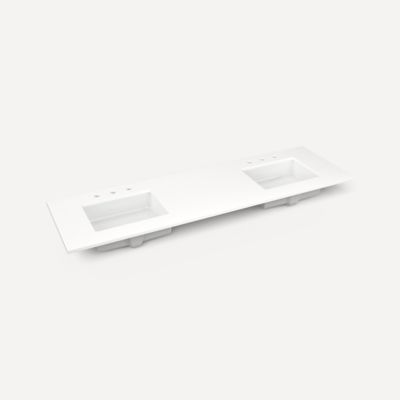 Robern TF73UDO93-8D6 Quartz Stone Vanity Top, 73" x 3/4" x 22", Double Undercounter Sink, White Zeus Extreme, Three Hole