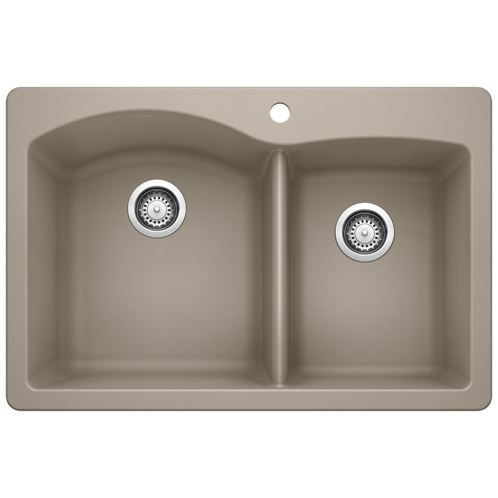 BLANCO 441283 Diamond 1-3/4 Double Bowl Dual Mount Kitchen Sink - Truffle