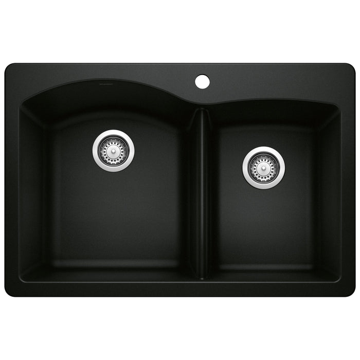 BLANCO 442908 Diamond 1-3/4 Double Bowl Dual Mount Kitchen Sink - Coal Black