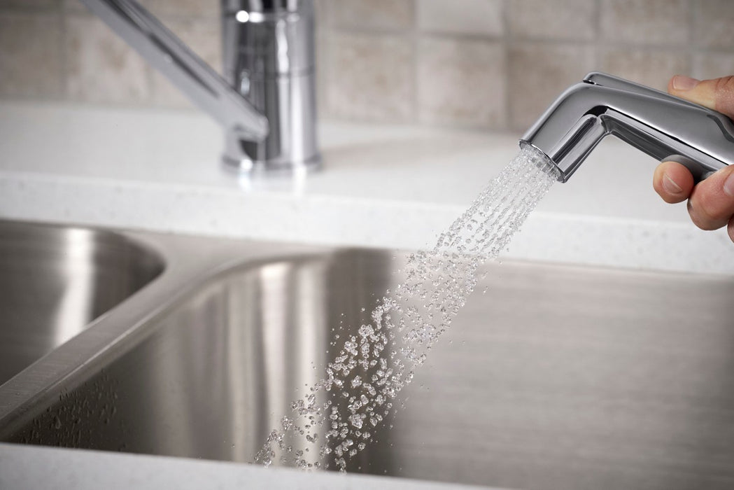 Sterling Valton Single-handle kitchen sink faucet with sidespray - Polished Chrome