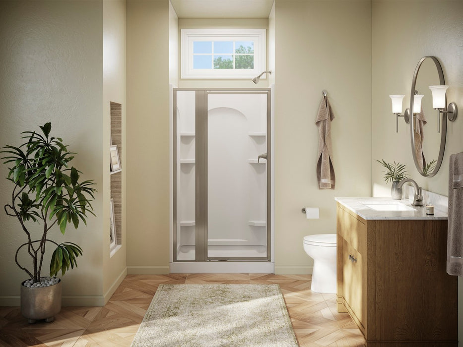 Sterling Attend 69" H pivot shower door with 1/8"-thick glass - Nickel Frame Finish with Smooth/Clear Glass Texture