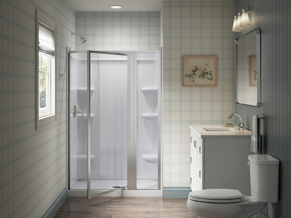 Sterling Attend 69" H pivot shower door with 1/8"-thick glass - Bright Silver