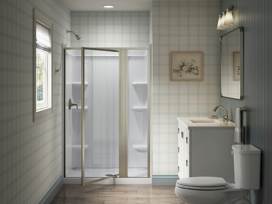 Sterling Attend 69" H pivot shower door with 1/8"-thick glass - Nickel Frame Finish with Smooth/Clear Glass Texture