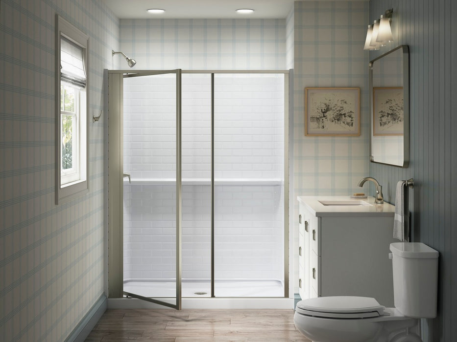 Sterling Attend 72" H pivot shower door with 1/8"-thick glass - Nickel Frame Finish with Smooth/Clear Glass Texture