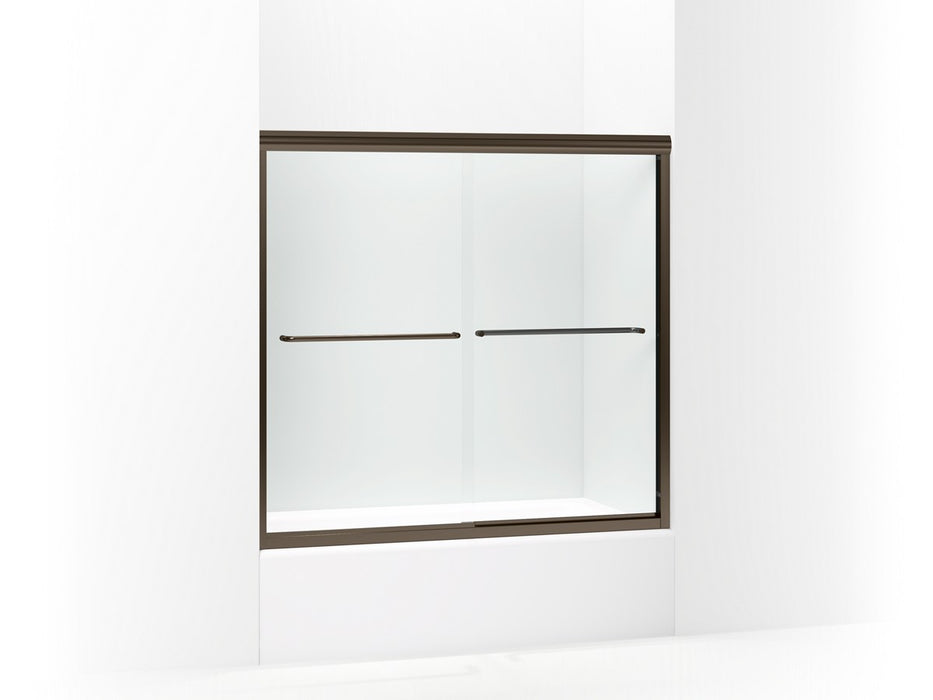 Sterling Finesse Frameless sliding bath door, 55-1/2" H x 52 - 57" W, with 1/4" thick Clear glass - Deep Bronze