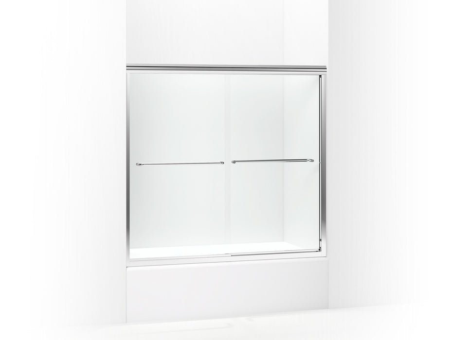 Sterling Finesse Frameless sliding bath door, 55-1/2" H x 52 - 57" W, with 1/4" thick Clear glass - Silver