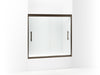 Sterling Finesse Peak 55-1/2" H frameless sliding bath door with 5/16"-thick glass - Deep Bronze