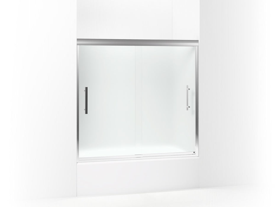 Sterling Finesse Peak 55-1/2" H frameless sliding bath door with 5/16"-thick glass - Silver