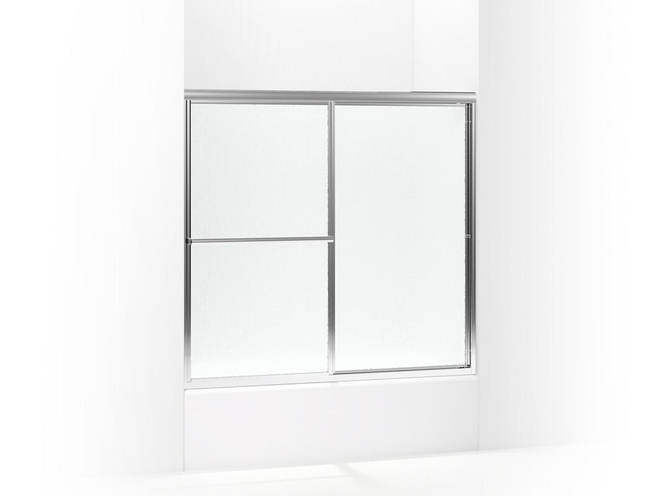 Sterling Deluxe Framed sliding bath door, 56-1/4" H x 54-3/8 - 59-3/8" W, with 1/8" thick Rain glass - Silver